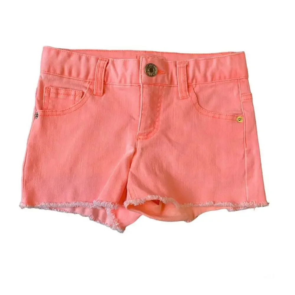 NWOT Girls 8 Justice Neon Coral Pink Cutoff Denim Frayed Shorts
